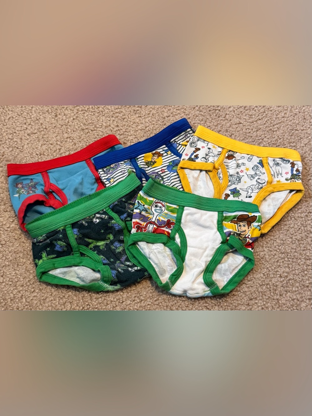 Disney Kids Briefs Set with Green, Blue, Yellow & Red Waistbands - Size 4T